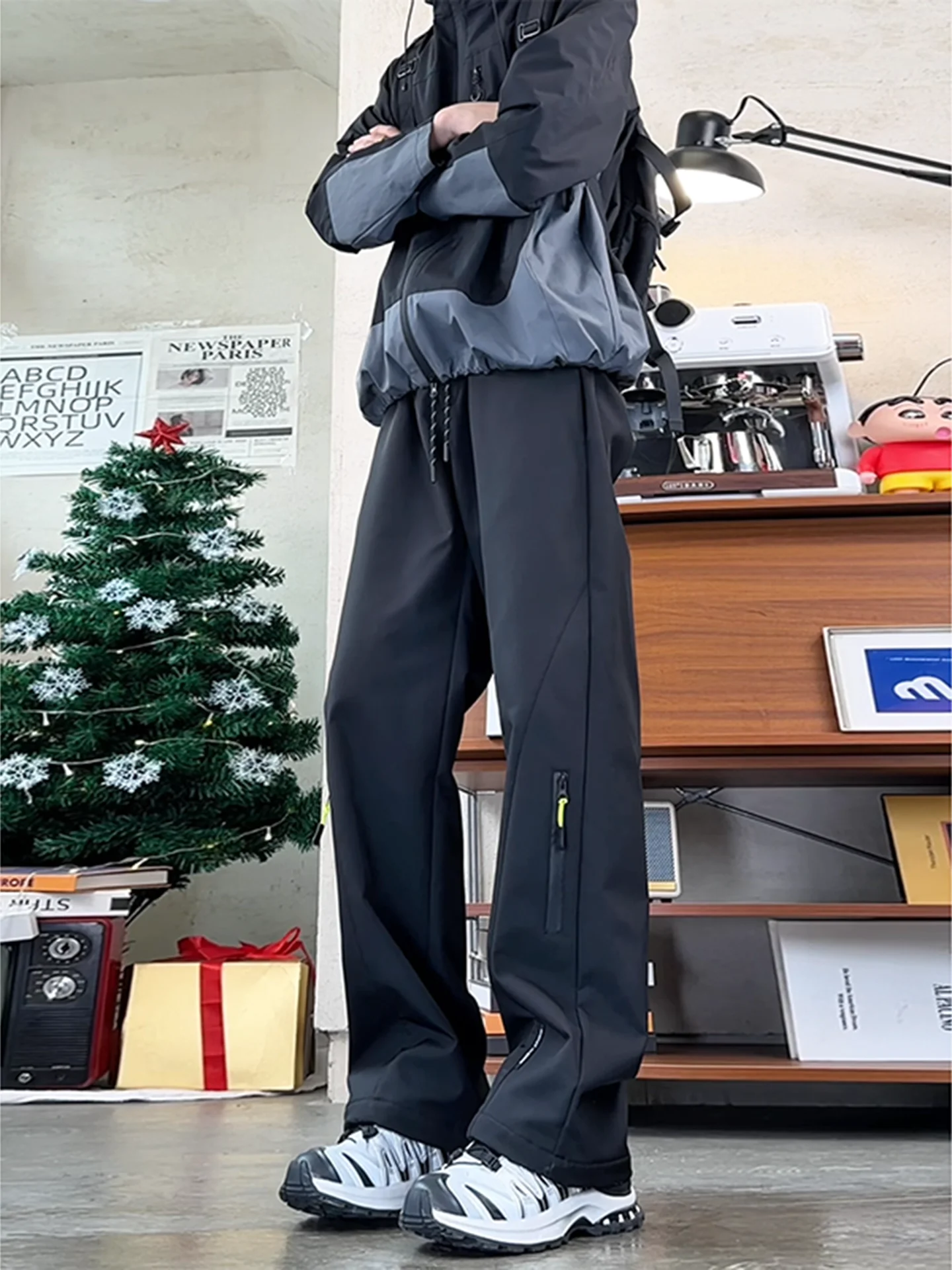 

Thiened Fce Work Trousers Men's Autumn Winter Outdoor Waterproof Hiking Mountain Climbing Pants Straight Leg Casual Pants