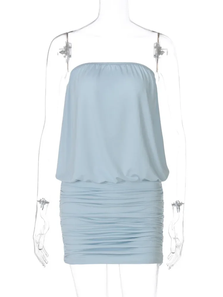 

2025 Off-shoulder Strapless Sexy Mini Dress Women Fashion Sleeveless Backless High Waist Ruched Club Party Dresses Female