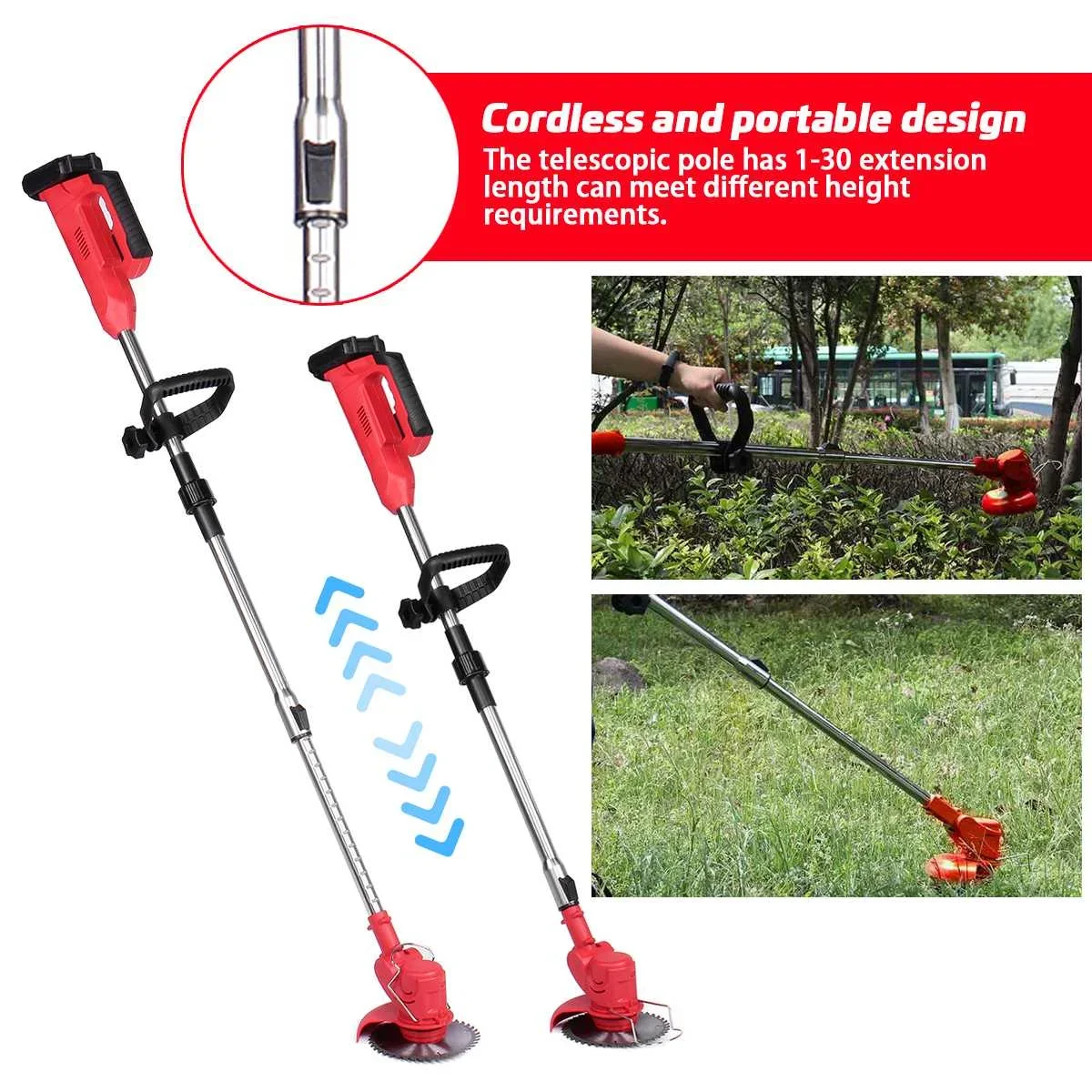 For 24V 2000W 35000RPM Cordless Lawn Mower Electric Grass Trimmer Collapsible Length Adjustable Mower Garden Pruning Power Tool