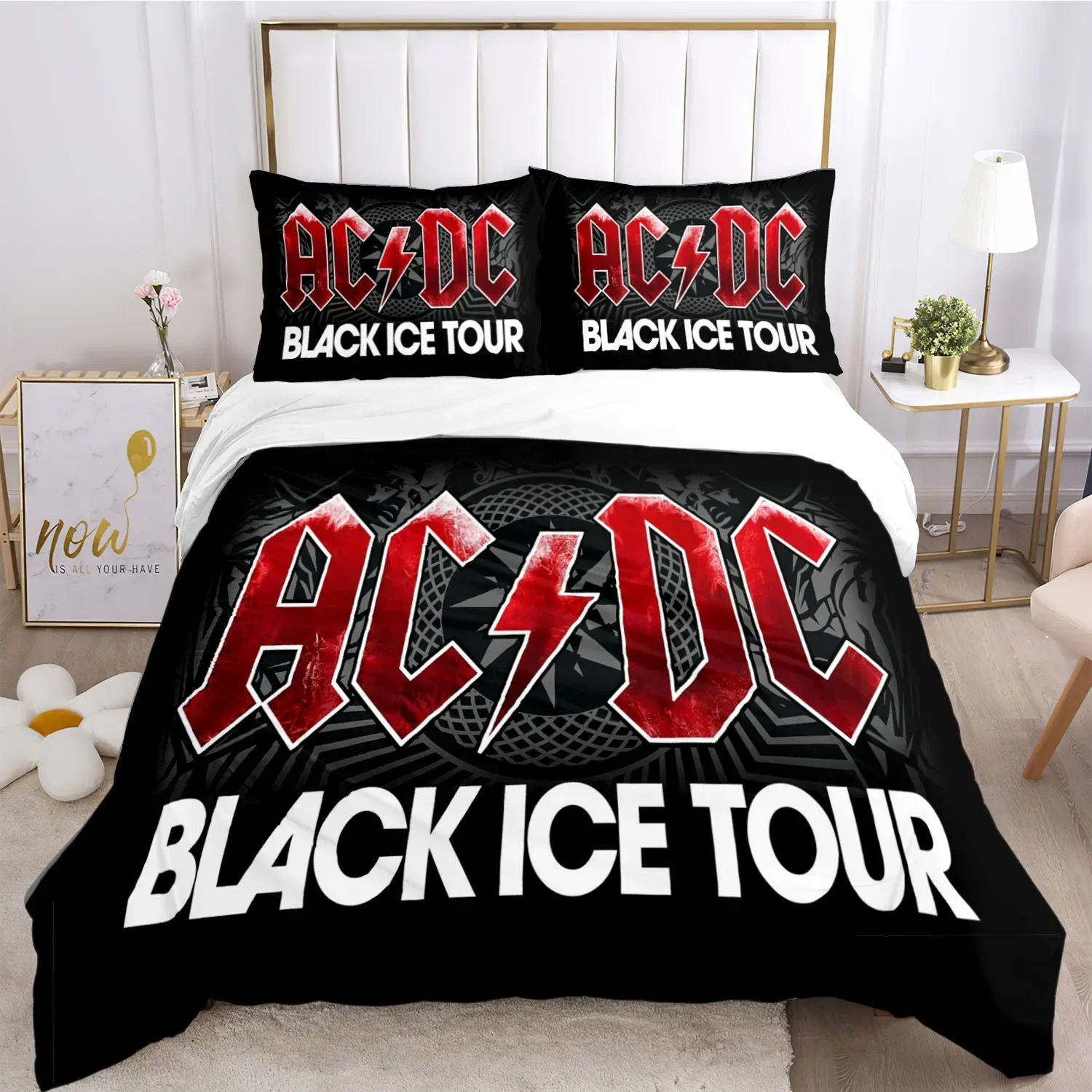 3PCS Music Element AC_DC Duvet Case Pillowcase Bedding Set Duvet Comfortable Breathable SheetSingle KingQueen LuxuryBirthdayGift