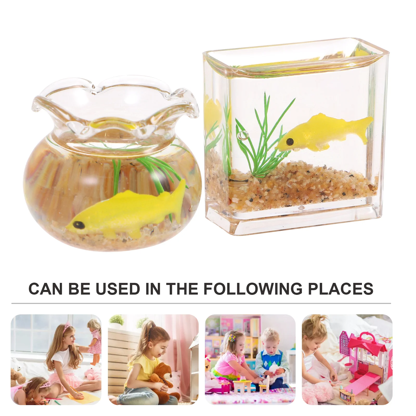 2 Pcs Simulated Miniature Fish Tank Play House Ornament Decor Home Simulation Artificial Aquarium Goldfish Bowl Crafts