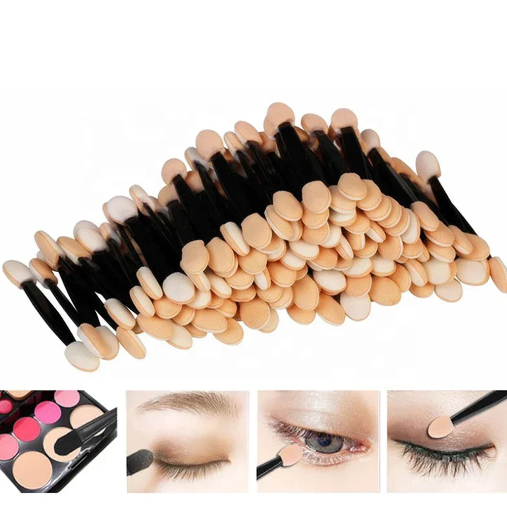 50 teile/beutel tragbare Lidschatten Stick Puder pinsel doppel endige Lidschatten Applikator Schwamm Augen Make-up kosmetische Werkzeuge