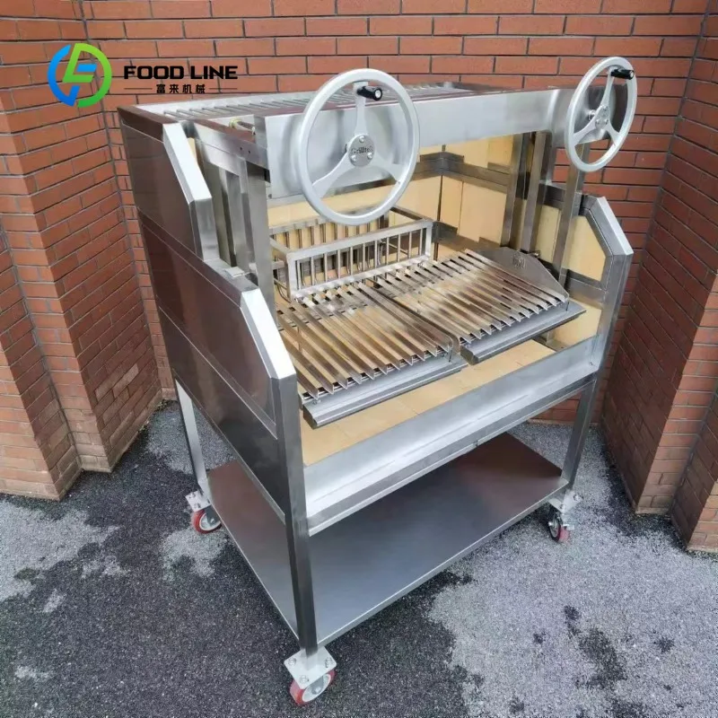 Customized parrilla roaster asado santa maria grill dual wheel mobile stand wood charcoal for high end catering events