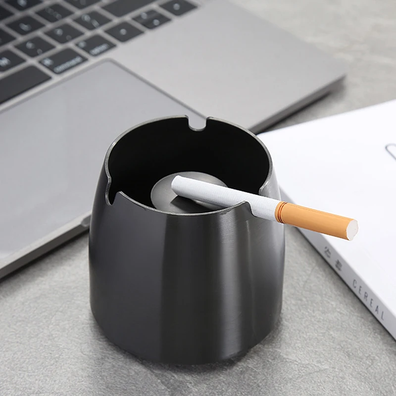 Ashtray With Lid Black Stainless Ashtray Portable Indoor And Outdoor Ashtray With Non-Slip Mat Restaurant Bar Home Office