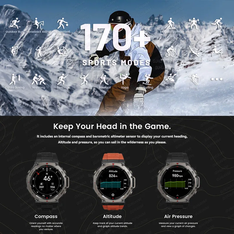 العلامة التجارية الجديدة GPS ساعة ذكية 2025 ل Xiaomi سامسونج العسكرية Smartwatch الرجال 10ATM مقاوم للماء 170 وسائط رياضية المدمج في GPS BT دعوة