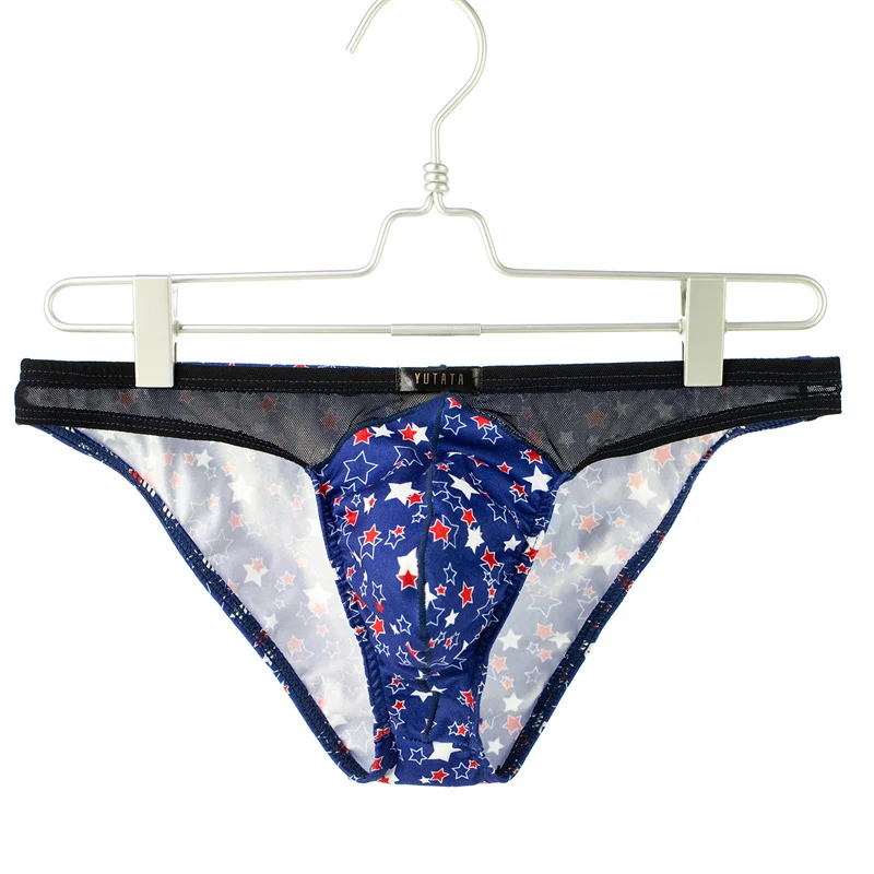 5PCS Men's Underwear Sexy Personality Star Printed Briefs Breathable Milk Silky Men's Low-waisted Underwear