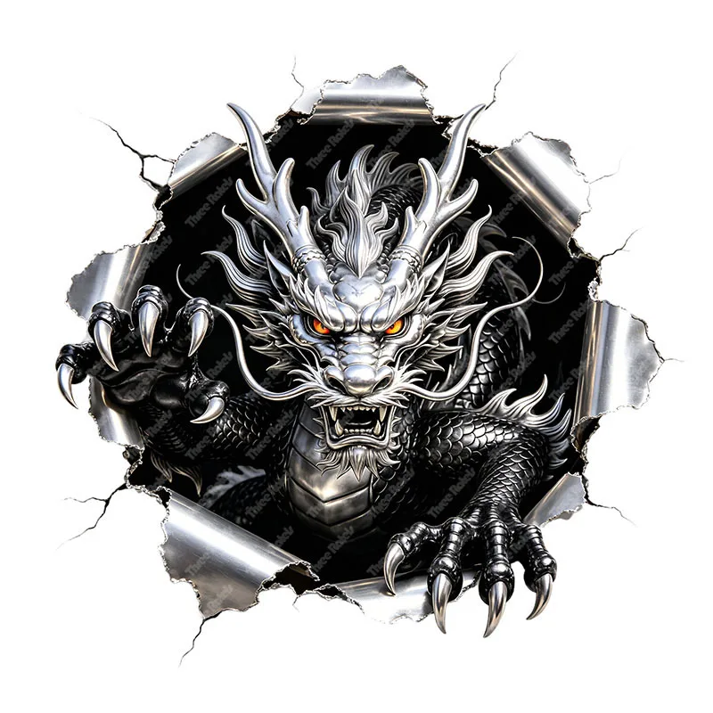 Three Ratels CAB64  majestic silver dragon hole sticker is a home decoration wall sticker Car decals