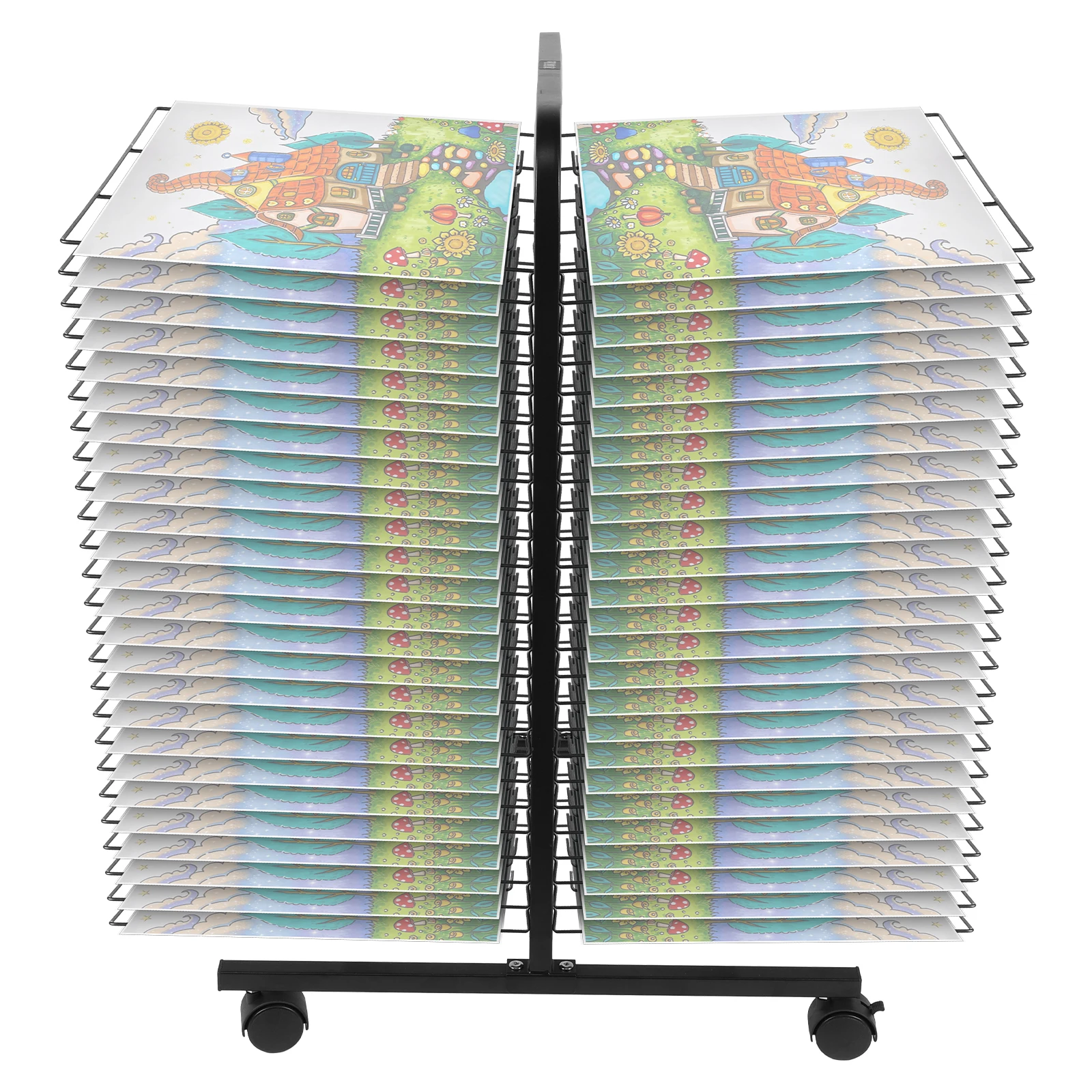 50 Floors Rolling Art Rack Cart Double Sided Mobile Metal Art Storage Rack with Wheels Paint Drying Rack for Painting Artwork