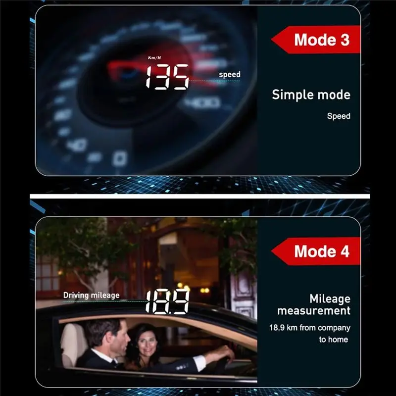 Smart Digital Car HUD Windshield Projector OBD Speedometer With Water Temp And Voltage Monitoring Functions-A02G