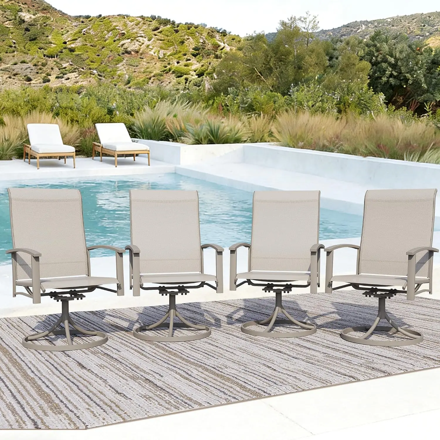 Patio Swivel Chairs Set of 4, All-Weather Swivel Rocker Chair, Outdoor Dining Chairs with High Back, Porch Chairs for Lawn
