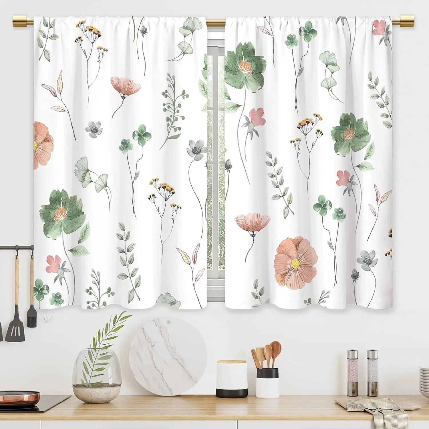 

Кухонные шторы в стиле бохо с зеленым цветком, цветочные растения, дикие цветы, занавески для ванной комнаты, оконные шторы, ярусные растения, ботаническое кафе