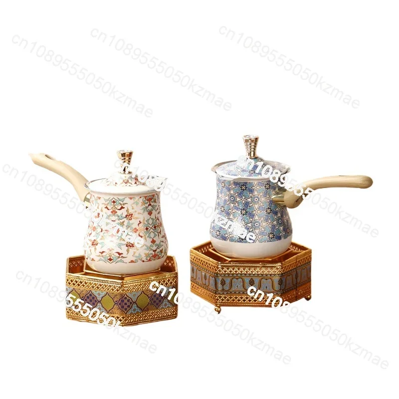 Suitable for coffee pot set Wooden handle latte cup Two packs Stainless steel milk cup Chocolate butter milk cup decal