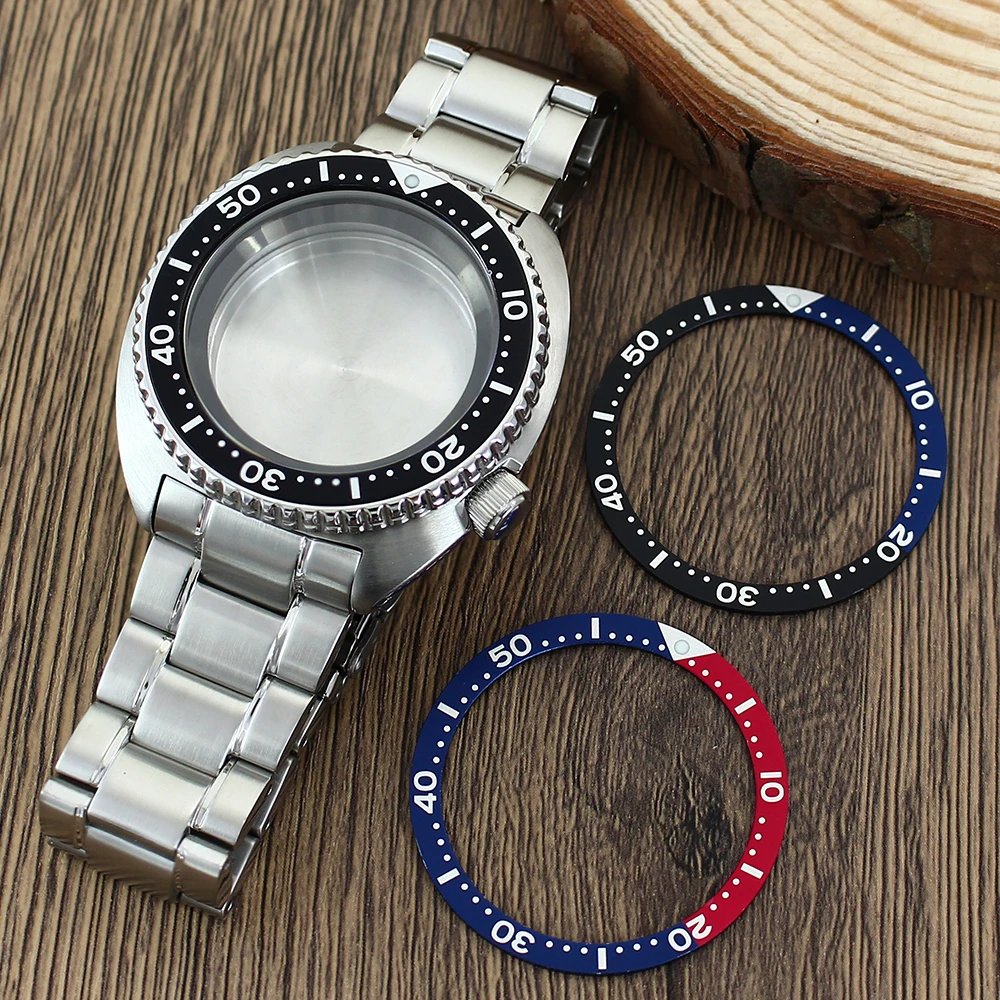 45MM Stainless Steel Sapphire Glass Watch Case Aluminum Bezel Abalone Mechanical Case+Strap for NH35 NH36/4R Movement 3.8 Oclock