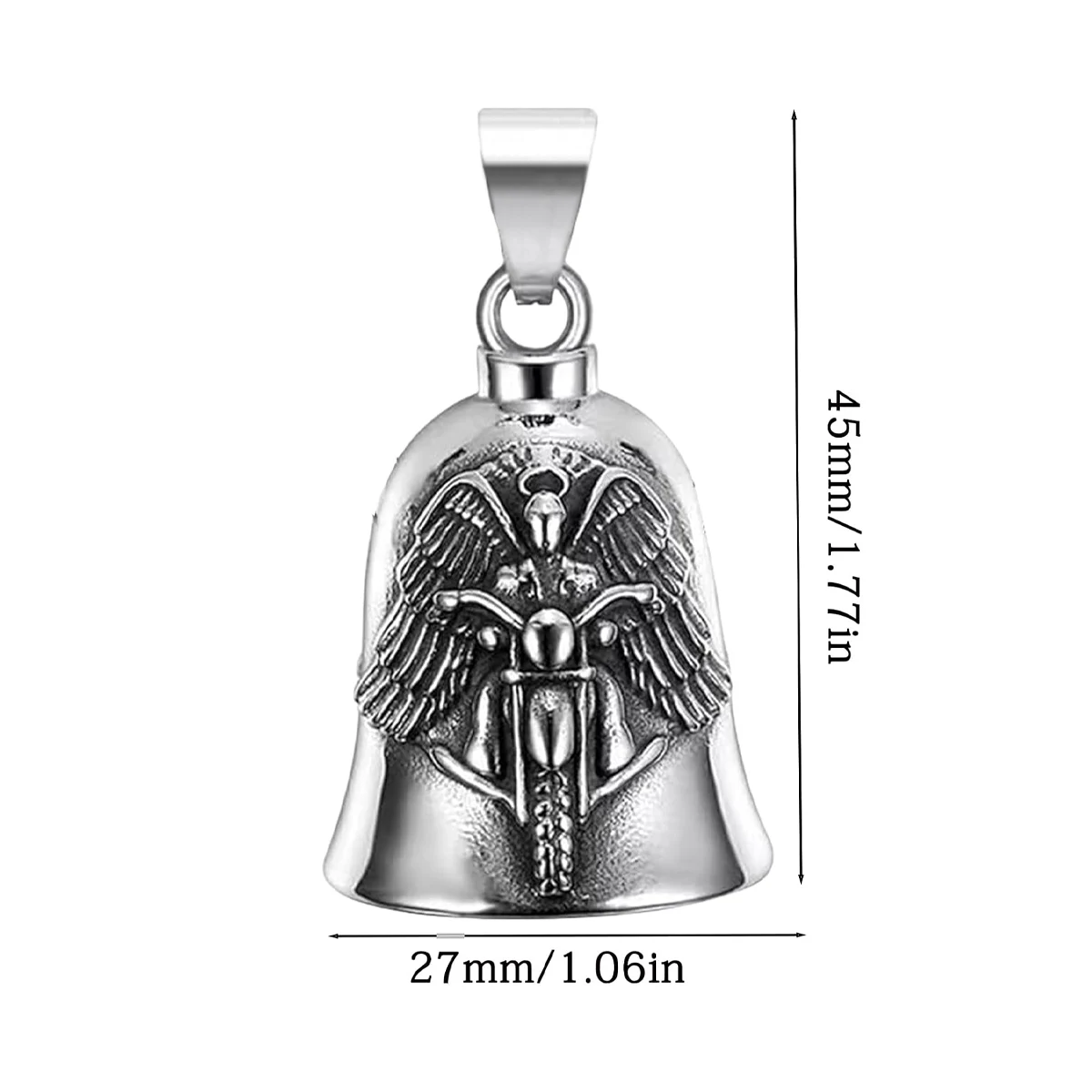 Retro-style metal motorcycle pendant, with a bell-shaped design engraved with a winged motorcycle pattern. - view 6