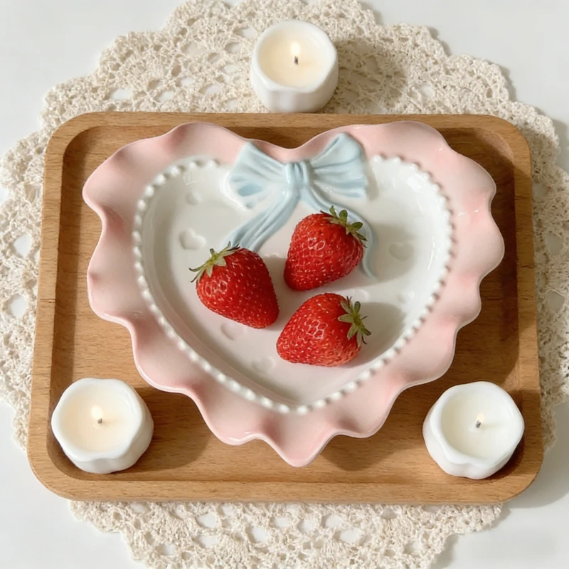 New High Aesthetic Heart Shaped Ceramic Plate Creative Tableware for Home Use Dessert Plate Fruit Salad Plates Snack Cake Plates