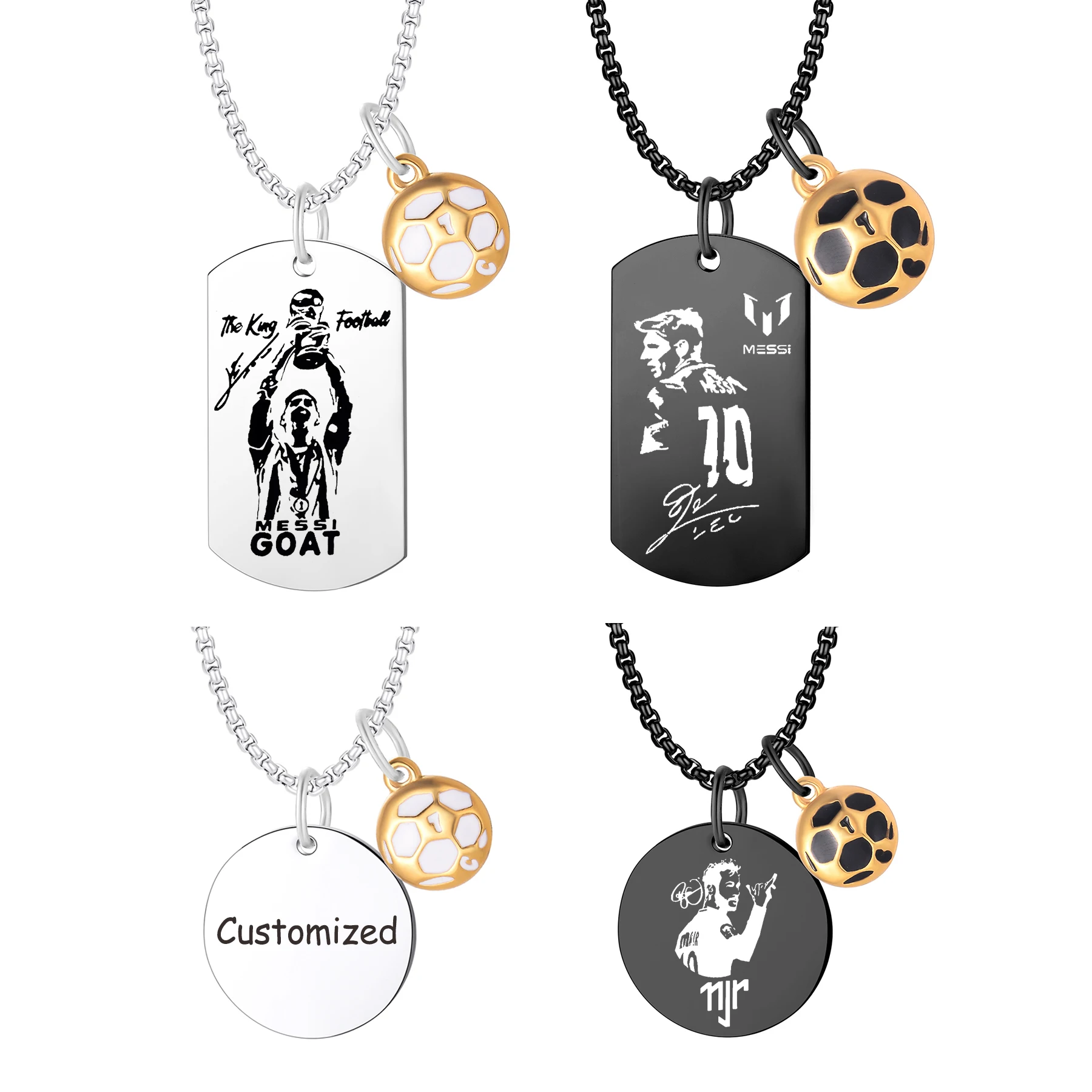 1Piece Stainless Steel Necklace Trendy Football Soccer Star Messi Cristiano Ronaldo Fan Custom Engraved Jewelry