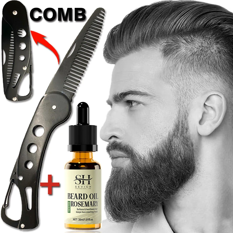 Metal Folding Beard Comb Beard Growth Essential Oilrosemary Facial Hair Growth Liquid Man Beard Modifier Styling Toolproduct