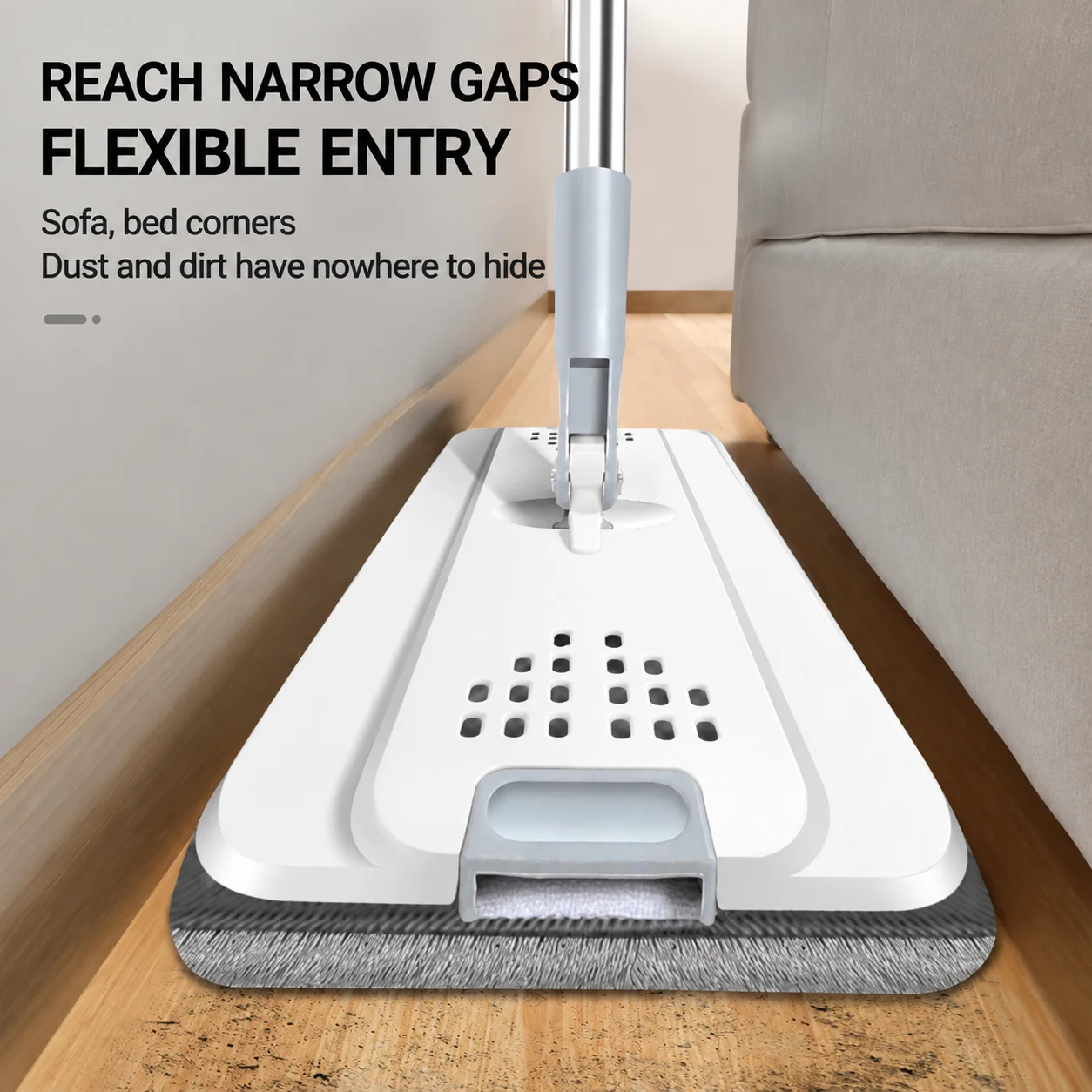 Built-in Squeegee Hands-Hands-Off Flat Mop Long Handle Self-Wringing Mop Container System Compact Storage for Hardwood Floors