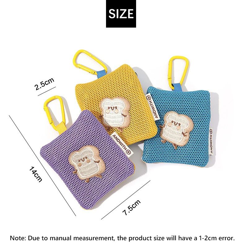 EverToner Cute Toast Breathable Mesh Zipper Coin Purse Pendant Creative Headphones Lipstick Multifunctional Color Wallet