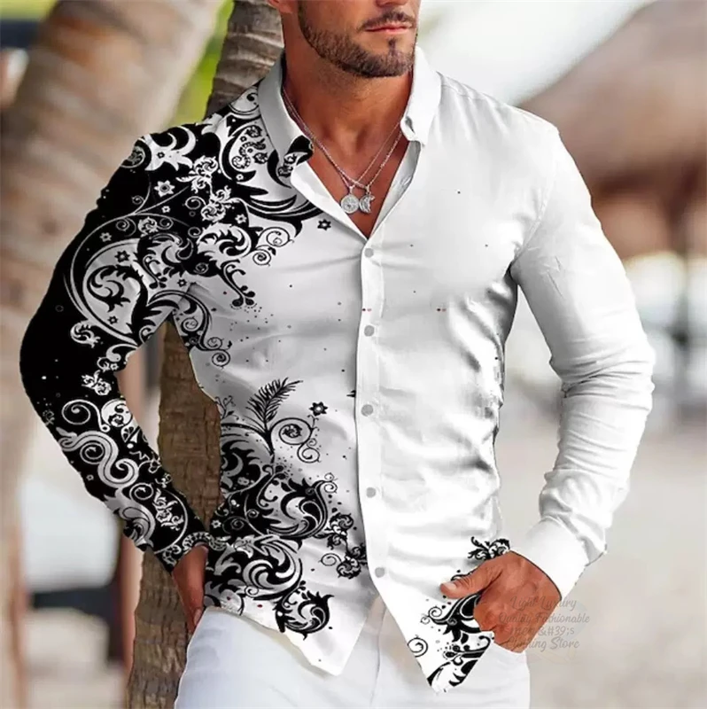 Men's Shirts High Quality Long Sleeve Suit Shirts, Outdoor Street Trend Lapel Button Suit Shirts, Fashion Designer Style XS-6XL