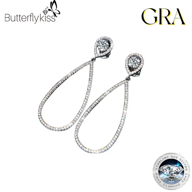 

Butterflykiss 5mm Moissanite Long Drop Waterdrop Pendant Earrings For Women 925 Sterling Silver Luxury With Engagement Jewelry