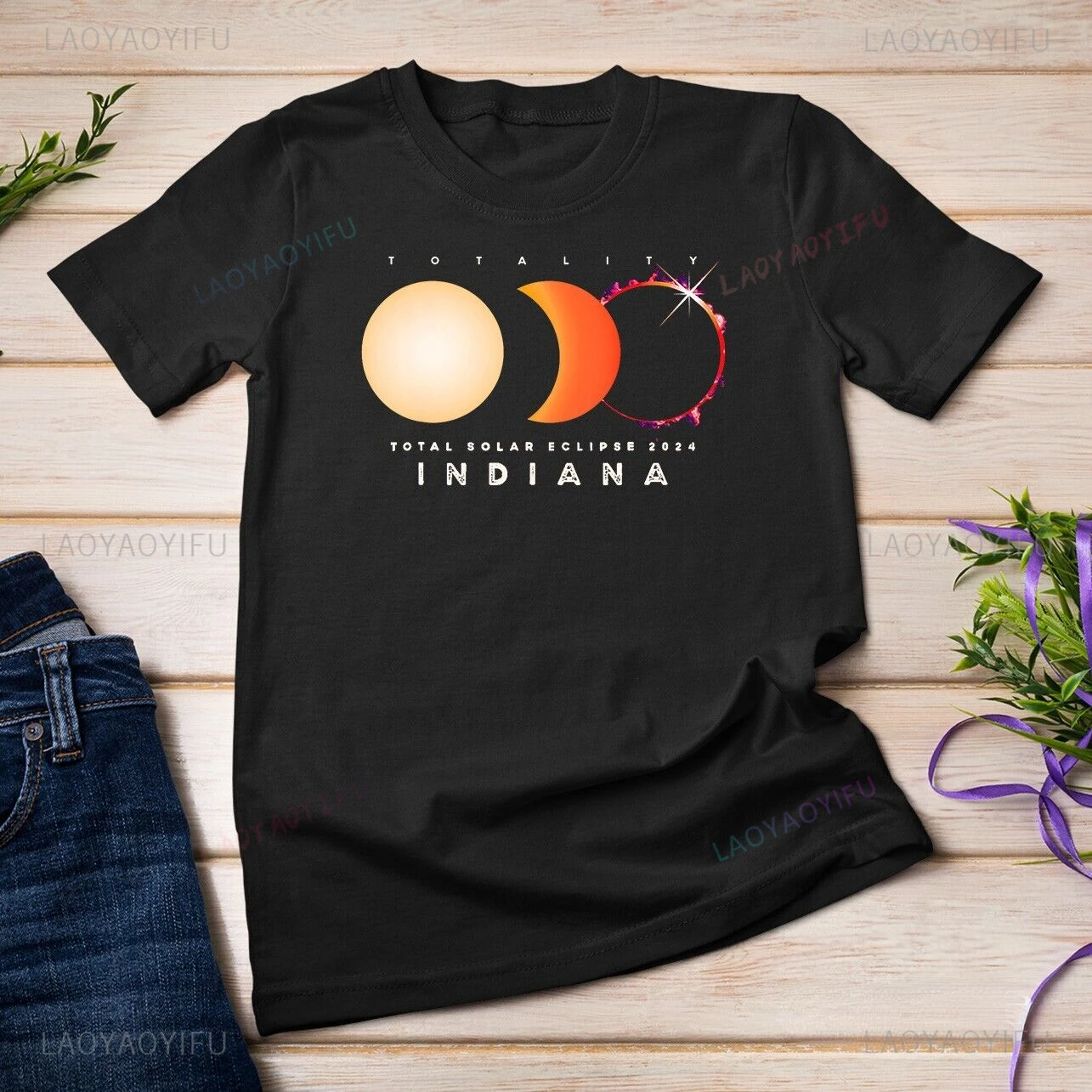 2024 Total Solar Eclipse Indiana USA Graphic Fashion Casual Top Unisex Cotton T-shirt