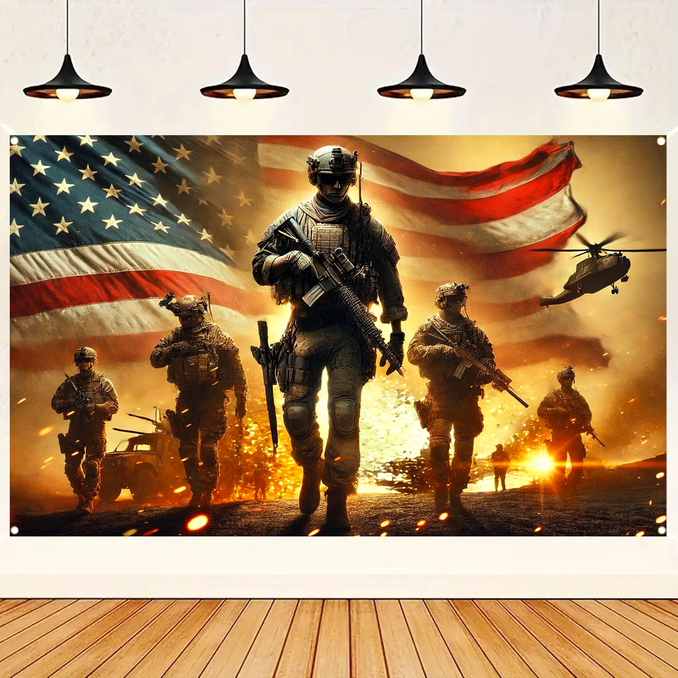 VIKAMA American Flag Tapestry Battle Scene Living Room Hardcore Battle Ground Atmosphere Room Decoration