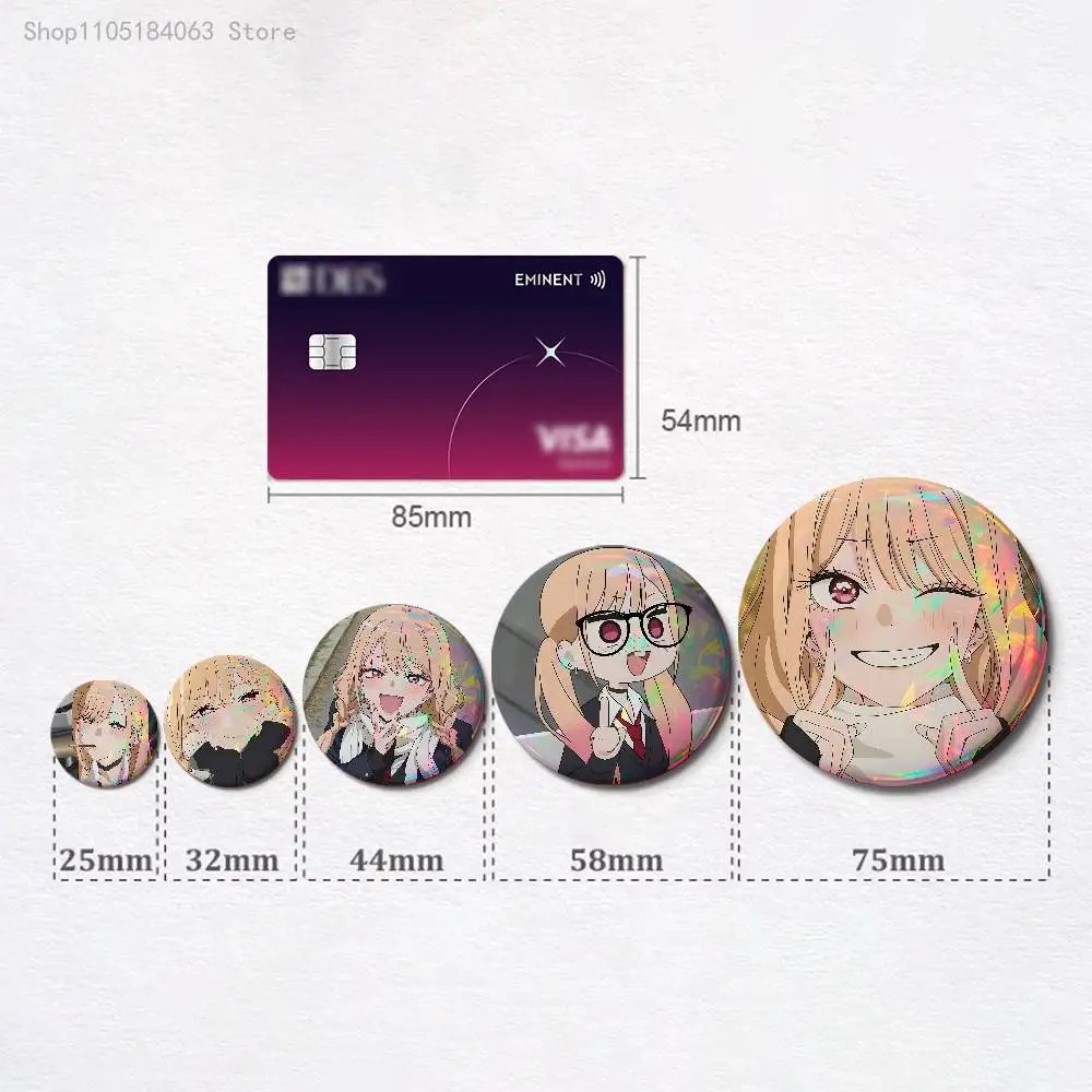 M-Marin Kitagawa Badges 25 32 44 58 75 mm Round Cosplay Pin Bag Decor Fans Collect Friends Gifts