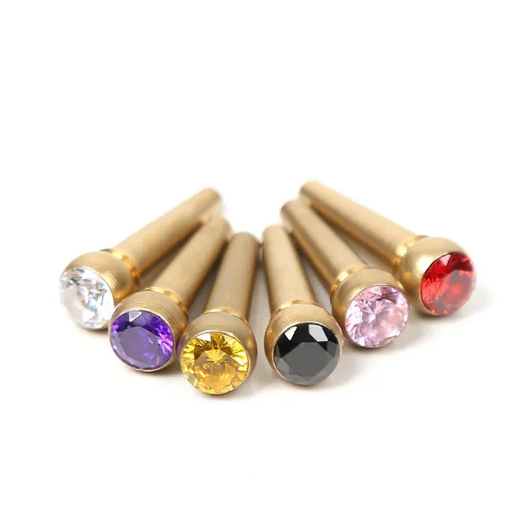 6PCS Guitar Bridge Pins Pure Brass With Crystal Acoustic Guitar Bridge Pins strings Metal Guitar pegs with Box