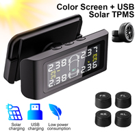 4 Exteral Sensors 0-6.0Bar USB / Solar TPMS Car Tire Pressure Monitoring System Auto Security Alarm Systems Digital LCD Display