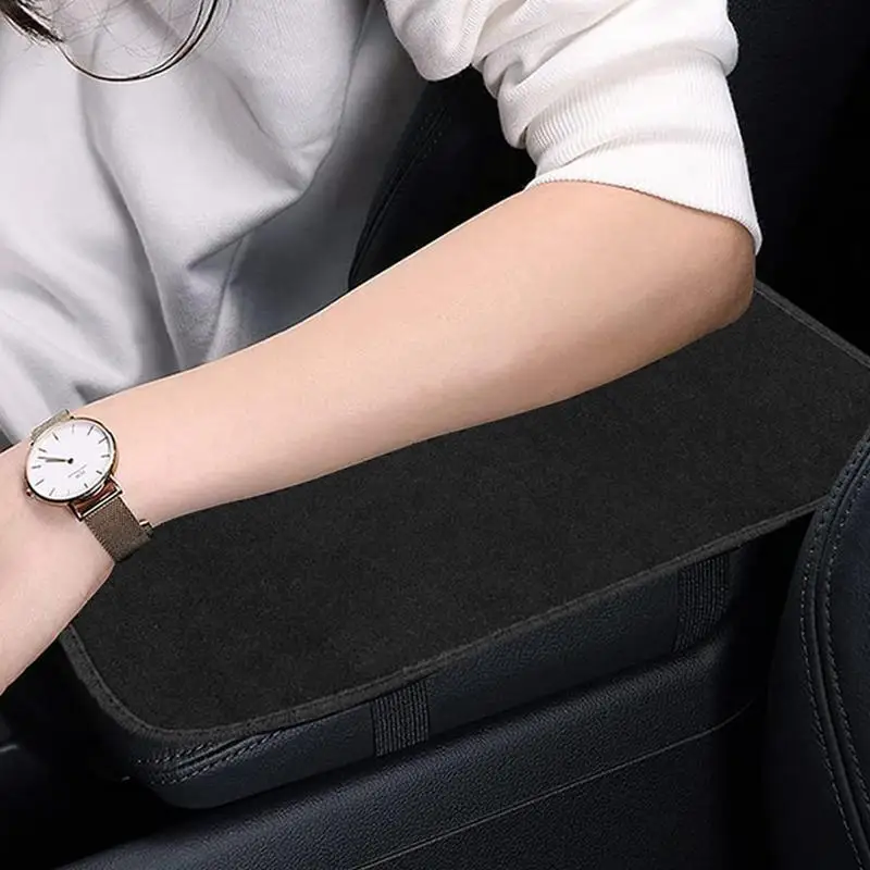 Cute Car Armrest Box Plush Cover Cushion Warm Center Console Polyester Armrest Pad Cushion Winter Car Interior Accessories Black