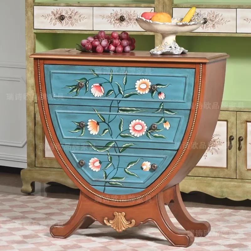Aisle solid wood three-bucket cabinet drawer storage European-style entrance cabinet table U-shaped old cabinet furniture storag