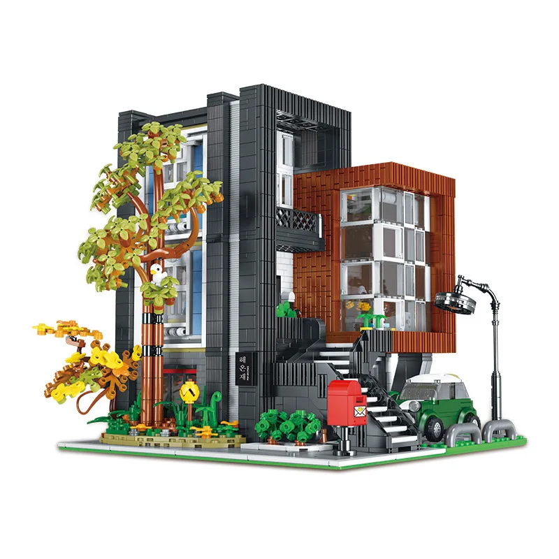 10205 Modern Villa House Building Kit,moc Modular House Building Blocks Set For Adults,model Construction Toy For Teens