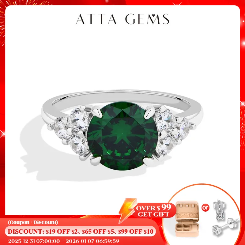 

ATTAGEMS Vintage Style 3CT Lab Zambian Emeralds Rings S925 Sterling Silver Fine Trend Jewelry for Women Wedding Anniversary Gift
