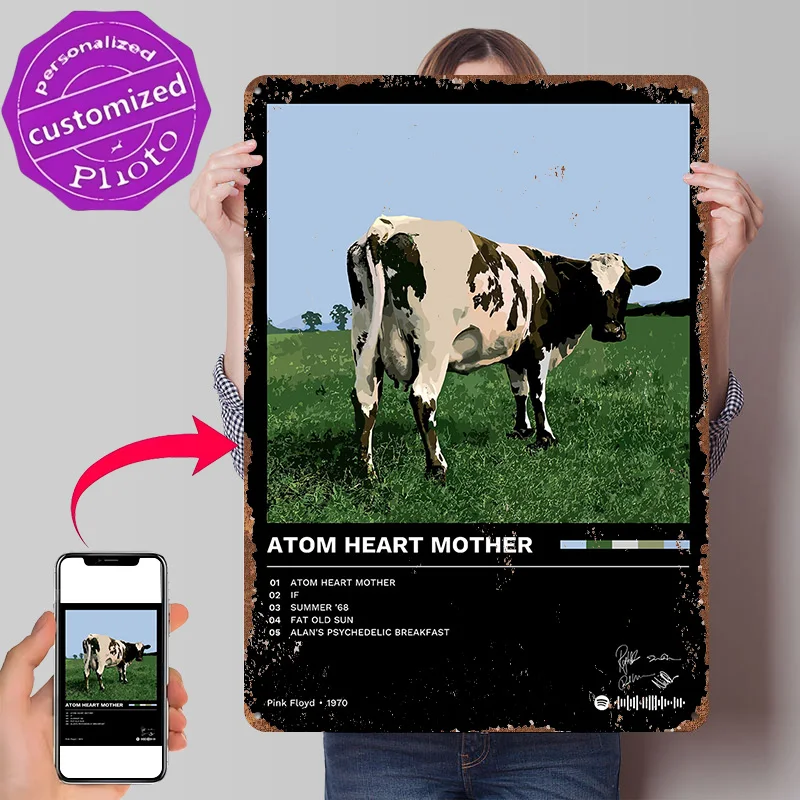 Pink Floyd - Atom Heart Mother Poster Retro 3D Printed Metal Signs Customized Wall Hanging Gift for Interior Accessories Art Bar