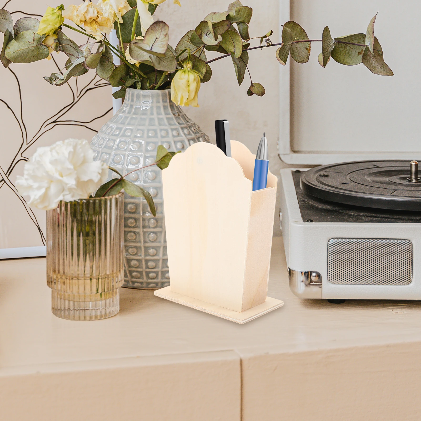 

4Pcs Natural Wood Pen Holder DIY Paintable Unique Design for Creative Projects Desk Organizer Home Office School