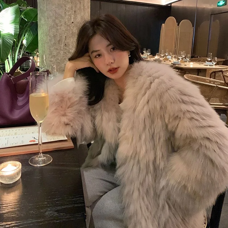 Winter New Fur Coat Imitation Fox Fur V-neck Short Jacket Women 2023 Korean Fashion Elegant Luxury Party Be All-match Outerwears