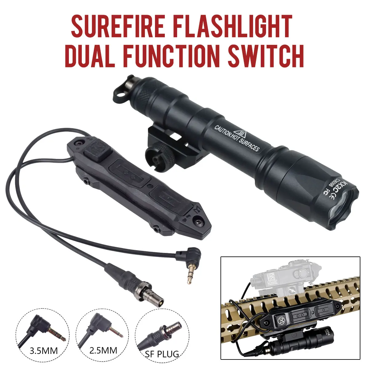 Surefire M600B M300B M600C M300C Flashlight Dual‑Control Tactical Remote Pressure Switch SF 2.5mm/3.5mm Plug Momentary&Constant