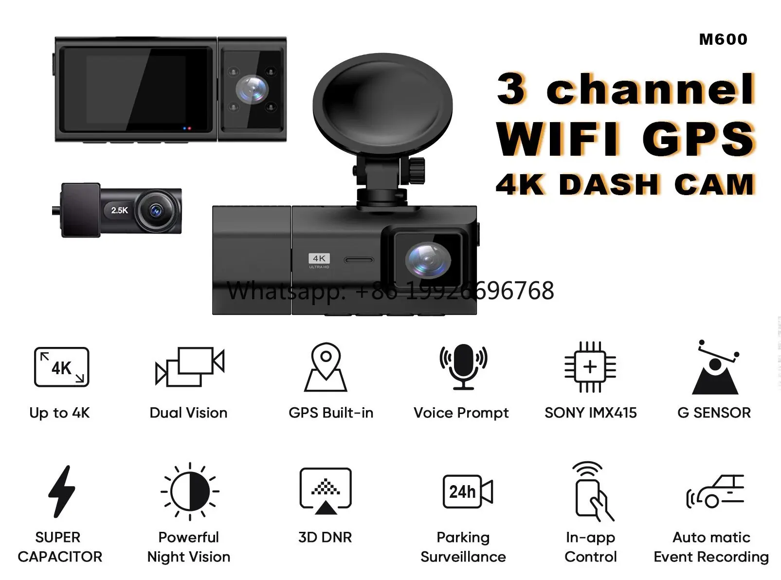 

4K +2K+1080P IPS Screen 3 camers Mini Car Black Box Wifi GPS Vehicle camer Car Review Dashcam manufacturer