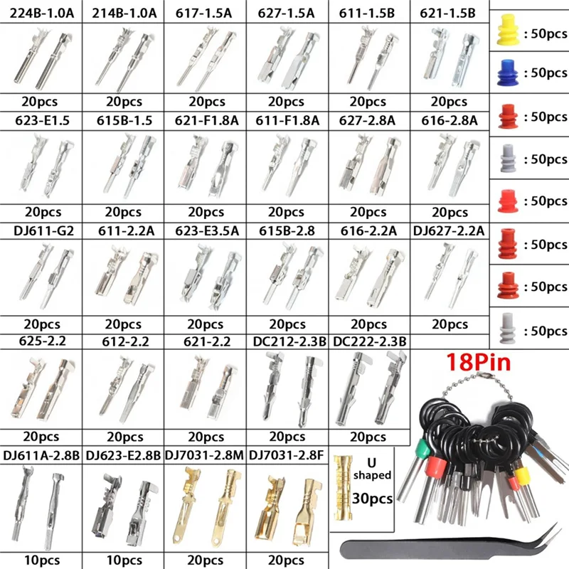 AASS-Terminal Pin Connectors Kit Auto Car Electrical Connector Pins Non-Insulated Plug Male Female Crimp