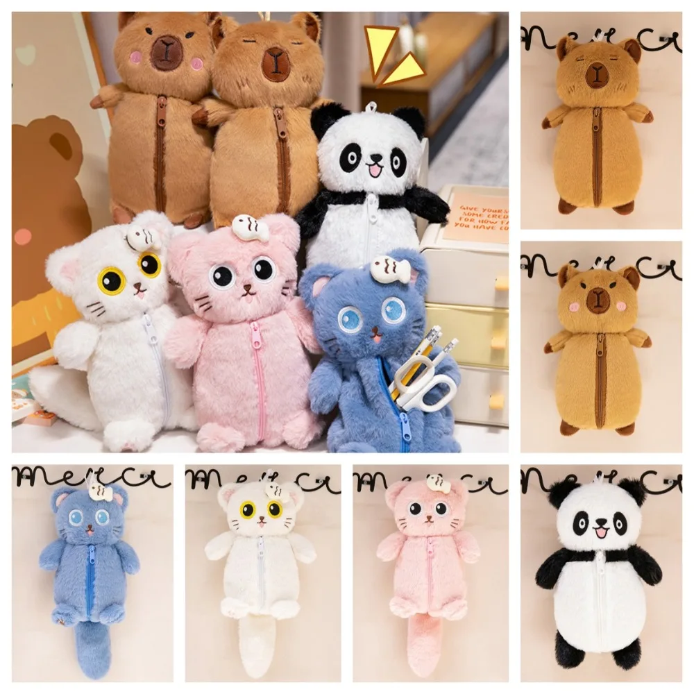 

Cat Plush Capybara Pen Bag Multi Functional Large Capacity Kitty Stationery Bag Portable Kawaii Cartoon panda Pencil Case