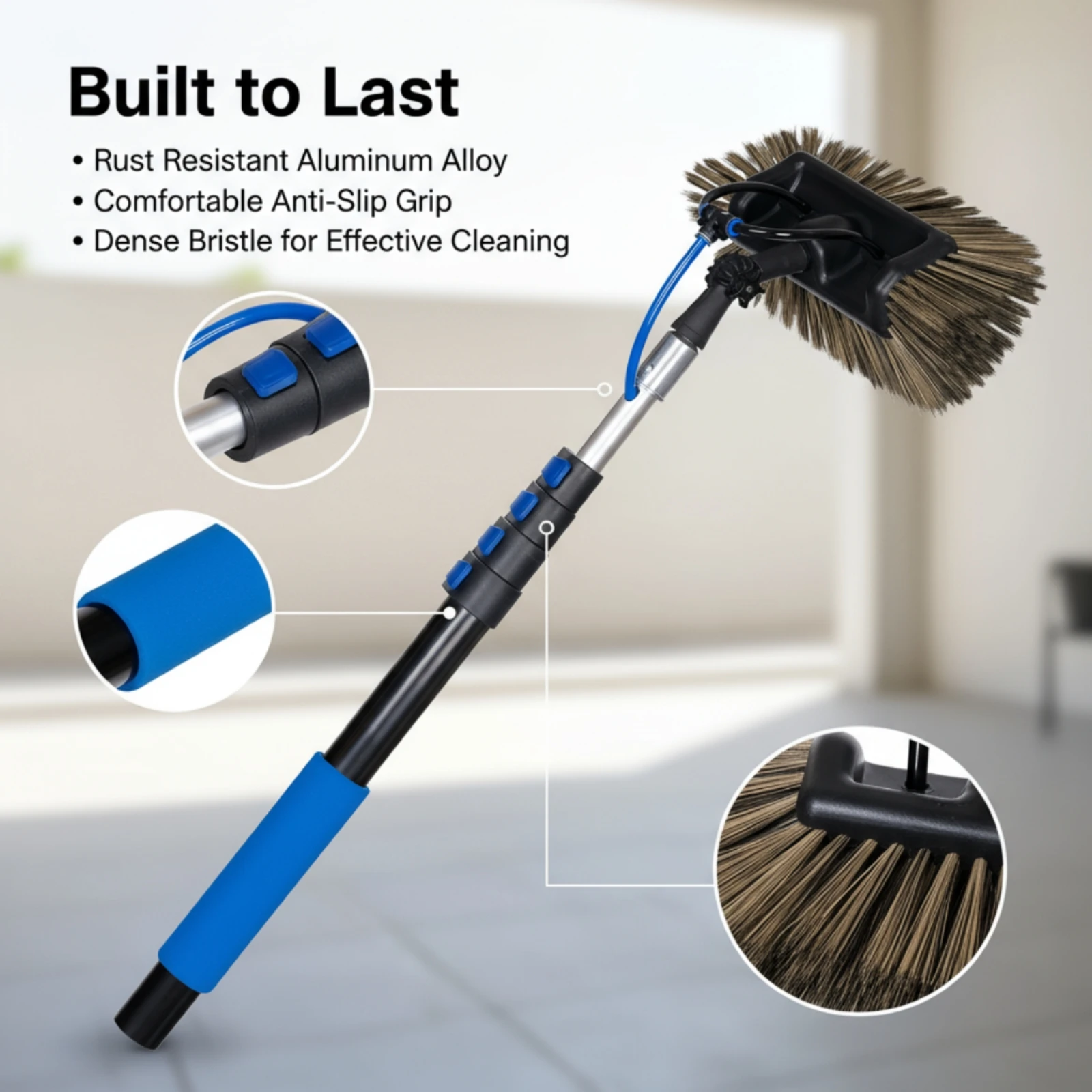 Telescopic Pole with Brush Ergonomic Cleaning Kit with Hose Solar Panel Cleaning Brush Kit Heavy-Duty Safe for Cleaners, Roofs