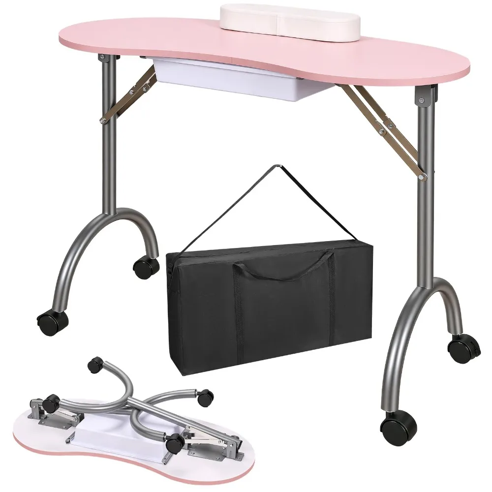 Portable Nail Desk,Foldable Manicure Table Drawer,Wrist Pad,Carry Bag