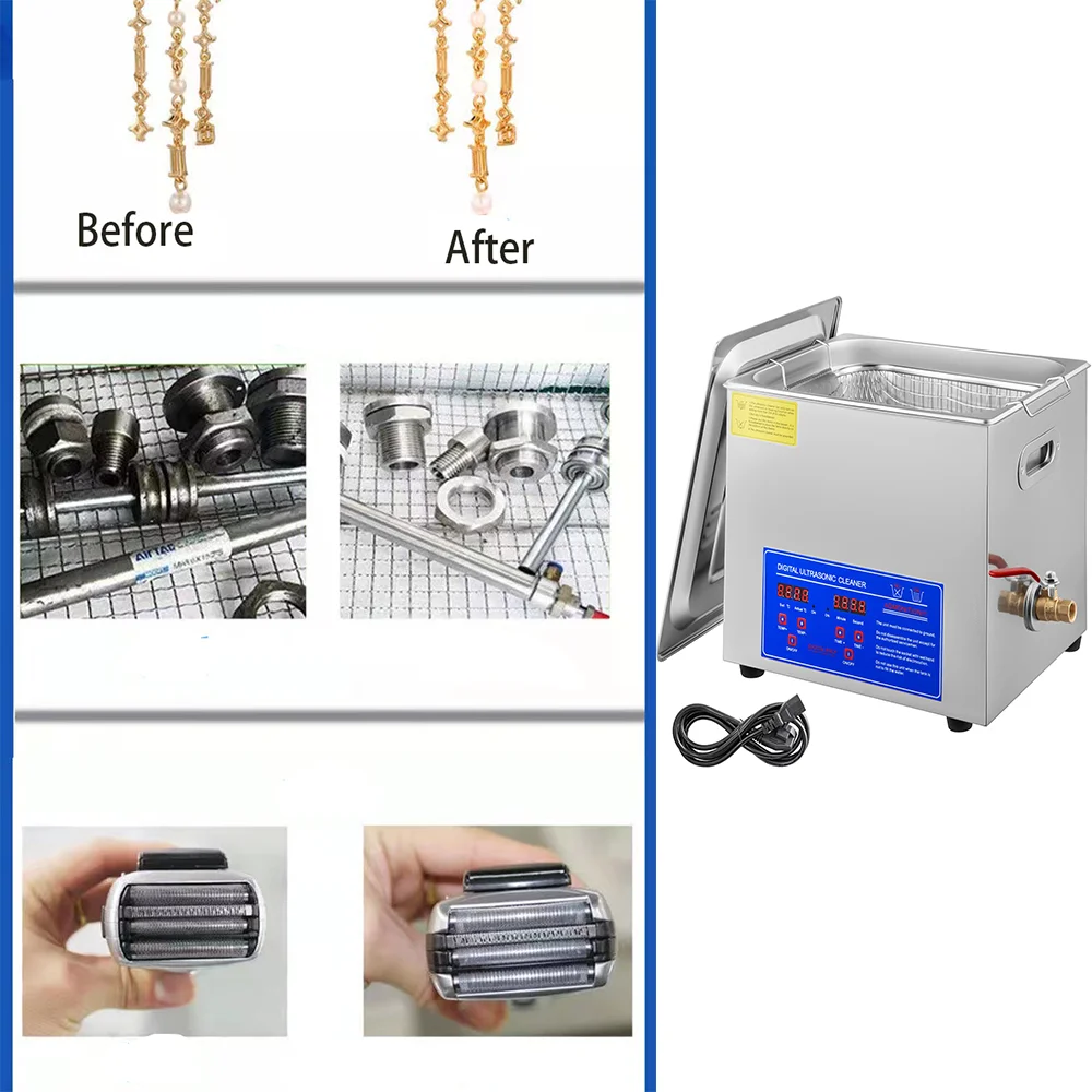 Professional Ultrasonic Cleaner 4L with Heating Digital Timer Stainless Steel Industrial Machine for Jewelry Dentures