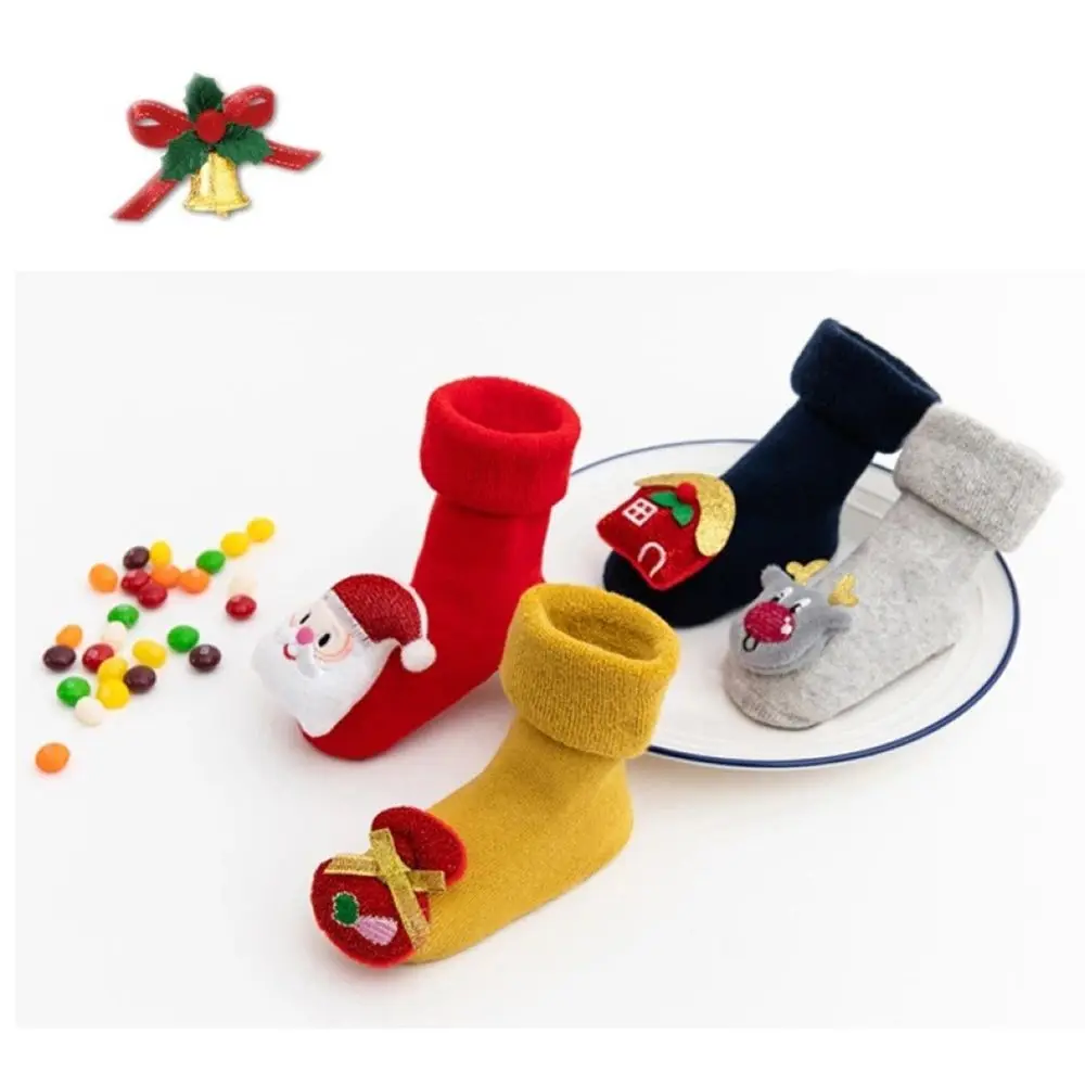 New Toddler Merry Christmas Elk Cotton Thickened Towel Socks Santa Claus Newborn Sock Floor Socks