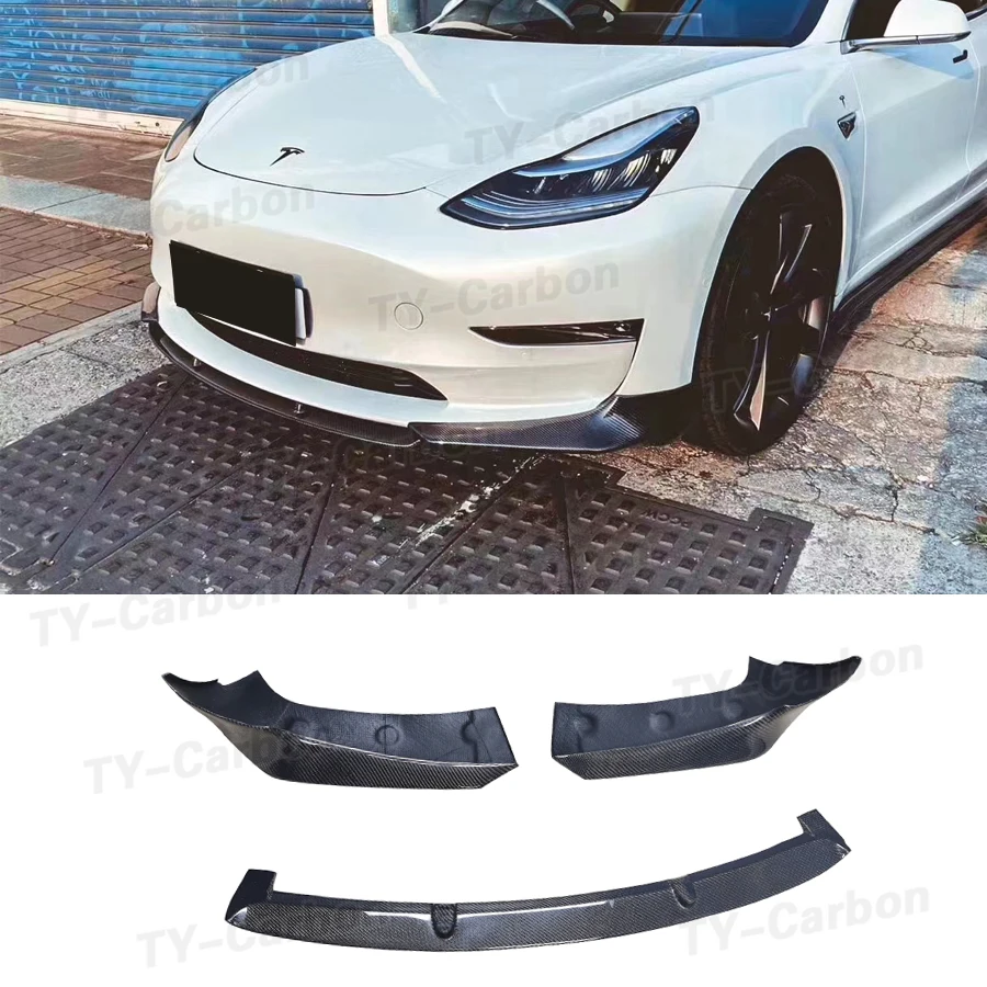 Labio de parachoques delantero de coche de fibra de carbono Real para Tesla Model 3, delantal de labio delantero de carreras, Protector de barbilla, alerón FRP CMS Style 2017-2022