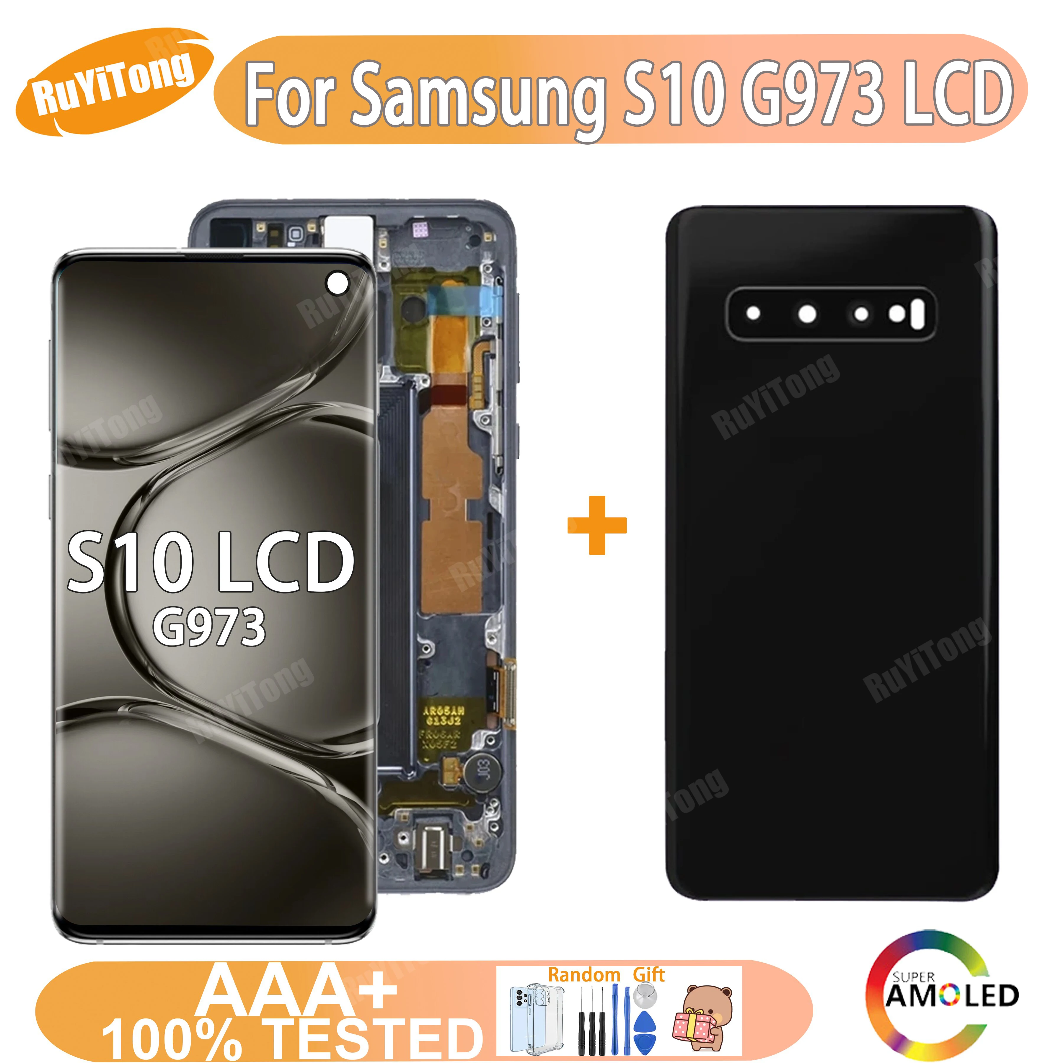 

100% Tested Screen For Samsung Galaxy S10 G973 G973F LCD Super Amoled Display Touch Digitizer Assembly Replacement, No Defects