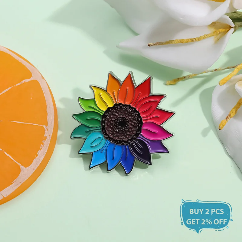 LGBT Rainbow Sunflower Enamel Pin Pride Lesbian Gay Flower Brooch Lapel Backpack Badge Asexual Bisexual Symbol Jewelry Accessory