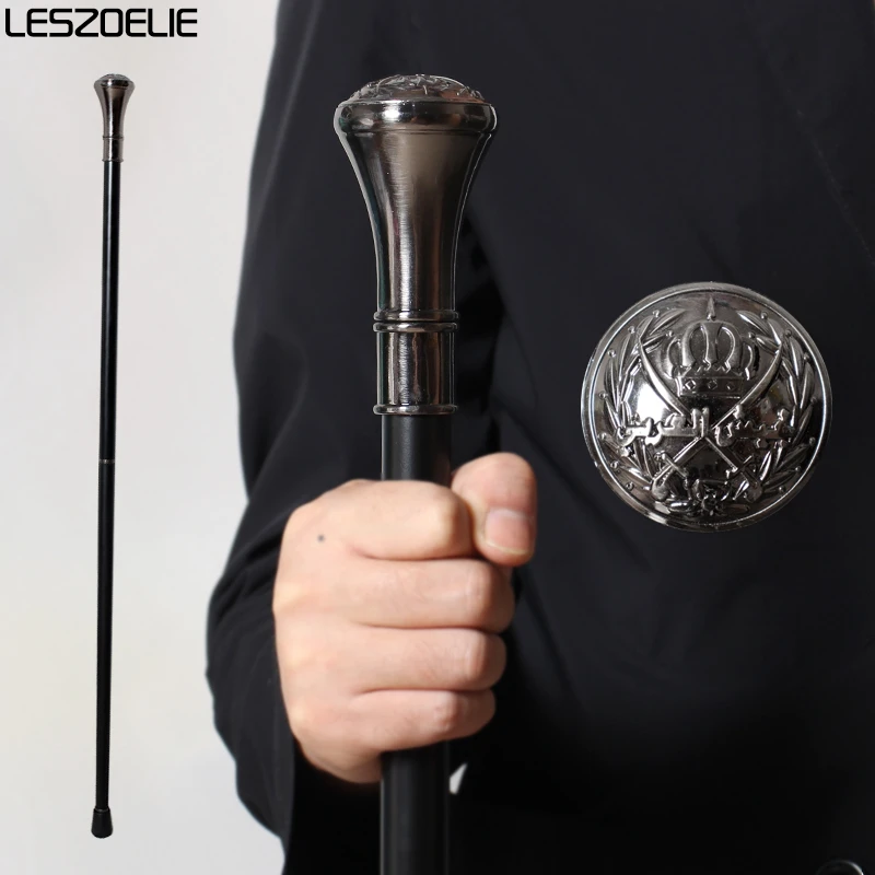 

Fashionable Silver Walking Stick with Medieval Knight Crown Pattern Straight Grip Decorative Canes for Men And Women Cosplay