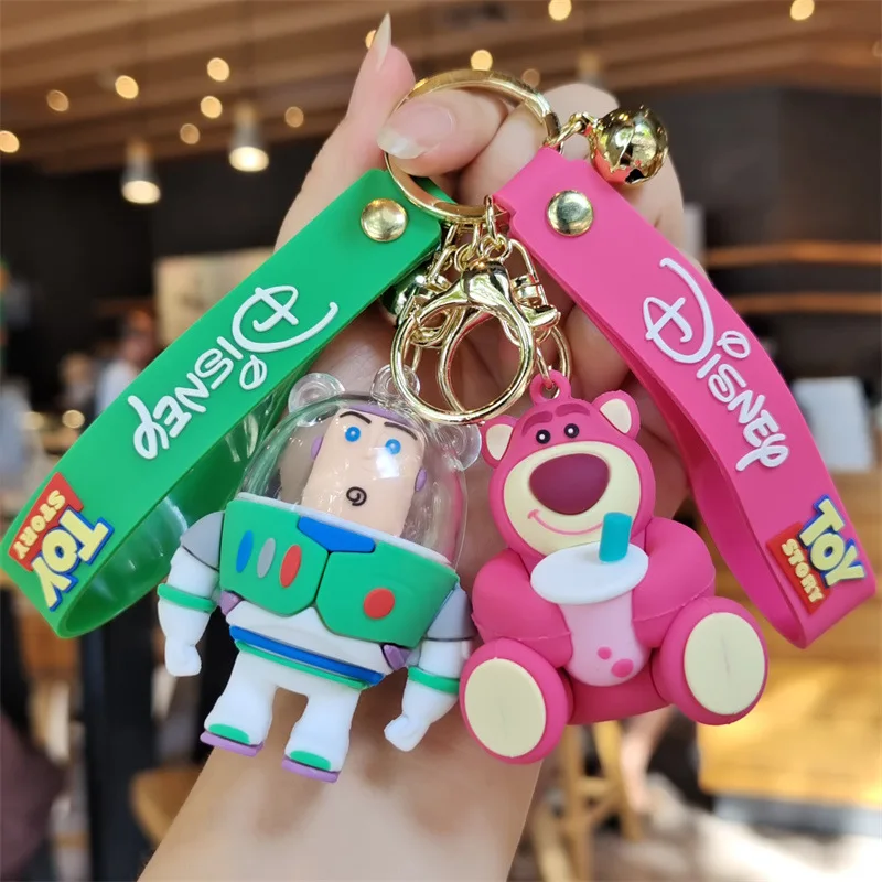 Disney Cartoon Figure Kawaii Lotso Woody Alien Model Keychains Car Key Handbag Ornament Accessories Charm Pendant Keyring Gift